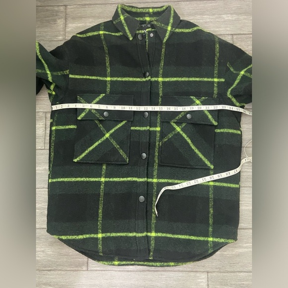 ZARA Oversized Plaid Shacket Coat Neon Green Black Wool Blend Y2K - Picture 12 of 14